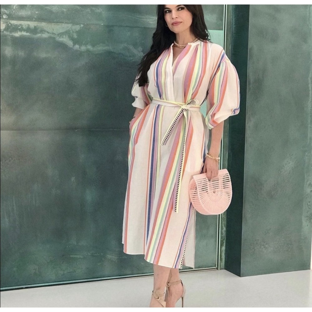 LEM LEM FOR H&M Womens Kaftan Dress Size S Oversize Striped Belted
